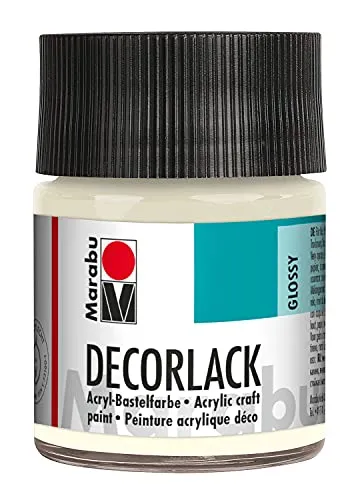 Marabu 11300005100 - Decorlack Acryl Farblos 100, 50 ml, hochglänzender Acryllack auf Wasserbasis, wetterfest, speichelfest, zum Malen, Schablonieren und für Serviettentechnik