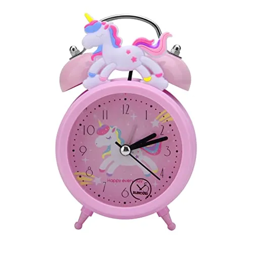 UOCAI Kinderwecker Einhorn wecker für Mädchen, Nicht Tickend Wecker Kinder MäDchen, Leiser Nachttisch Wecker, Klassischer Lauter Doppelglockenuhr Mit Hintergrundbeleuchtung (Rosa)