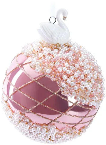 BRUBAKER Weihnachtsbaumkugel Premium Weihnachtskugel mit Porzellan Figur - Handdekorierte Baumkugel (1 St), 10 cm Christbaumschmuck aus Glas mit Perlen Dekorationen und Glitzer