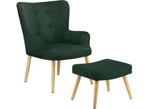 loft24 Sessel Cora (Set, 2-St), Ohrensessel mit Hocker, Armsessel, Stoffbezug, Fernsehsessel