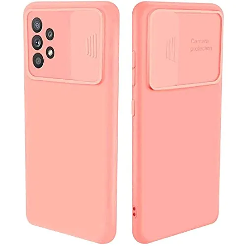 cofi1453® 360 Grad Schutz CamShield Silikon Cover Case Slim Handyhülle Schutzhülle mit Kameraschutz Kameraabdeckung kompatibel mit Samsung Galaxy A72 (A725F) Pfirsich