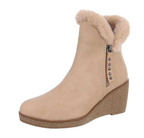 Ital-Design Damen Freizeit Keilstiefelette (87108700) Beige 39 EU - Stylische Keilstiefelette mit 8 cm Absatzhöhe und 2 cm Plateau. Ideal für einen bequemen und modischen Look im Alltag. Hochwertige Materialien sorgen für einen angenehmen Tragekomfort.