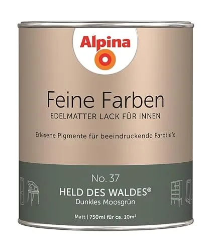 Alpina Feine Farben Lack No. 37 Held des Waldes 750ml - Lack für Holz, Metall und Kunststoff, ideal für den Innenbereich in edlem Dunkelmoosgrün, matt für ein elegantes Finish.