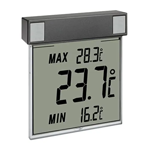 TFA Dostmann Digitales Fenster Thermometer, 30.1025.10 - Thermometer für Fenster, präzise Temperaturmessung und modernes Design in anthrazit, ideal für den Innen- und Außenbereich.
