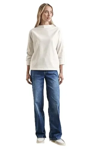 STREET ONE 3/4-Arm-Shirt mit Struktur, Gr. 38, lucid white - Stylisches Damen-Rollkragenshirt in lucid white, mit taillenbedeckendem Schnitt und weichem Jersey für höchsten Tragekomfort – ideal für gemütliche und modische Outfits.