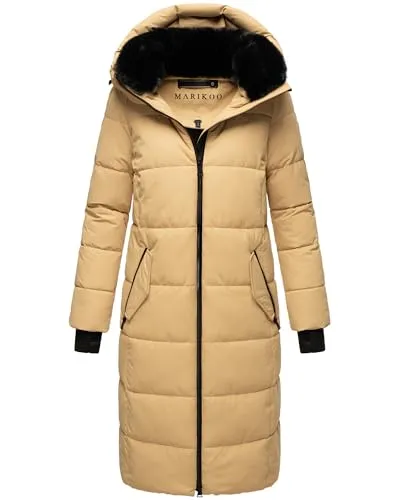 MARIKOO Damen Winter Jacke Steppmantel Parka Vegan Mantel Stepp Winterjacke warm gefüttert Zuraraa XS-XXL (DE/NL/SE/PL, Alphanumerisch, S, Regular, Regular, Sand)