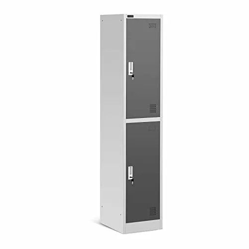 Fromm & Starck Spindschrank 2 Fächer grau abschließbar - Vielseitiger Metallspind für Büros, Bibliotheken und Schwimmbäder. Sicher abschließbar mit zwei Schlüsseln, belastbar mit 40 kg pro Regalboden und optimierter Luftzirkulation durch Belüftungslöcher.