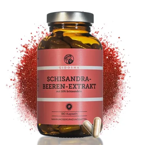 QIDOSHA® Schisandra Extrakt 500mg, 180 Kapseln im Apothekerglas - Premium Schisandra Extrakt mit 50 mg Schisandrin pro Kapsel. Hochreiner Wasser-Extrakt, laborgeprüft und in lichtgeschütztem Braunglas verpackt. Ideal für eine langfristige Versorgung.
