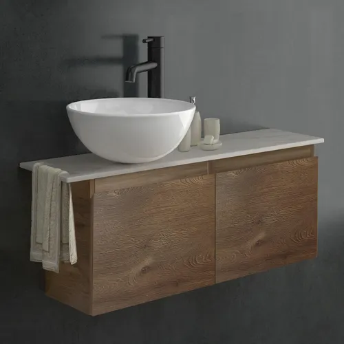 Alpenberger Badmöbel Set: Waschbecken mit Unterschrank & Keramikplatte - Praktisches Badmöbel Set mit stilvollem Aufsatzwaschbecken, pflegeleichter Keramikplatte in Marmor-Optik und platzsparendem Unterschrank – ideal für Badezimmer und Gäste-WC.