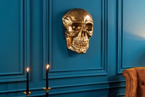 riess-ambiente Wanddekoobjekt SKULL XXL 40cm gold - Deko-Objekte, beeindruckender goldener Totenkopf aus Metall, ideal für kreative Wohnräume und als Blickfang im Schlafzimmer oder Wohnzimmer.