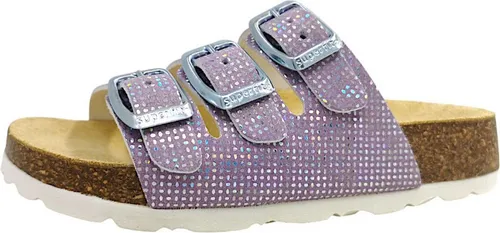 Superfit 1-800113-8500 Hausschuh - Kinder-Pantoletten in Größe 34, lila Metallic-Optik mit schnallenverschluss und rutschfester Gummisohle für sicheren Halt und Komfort.