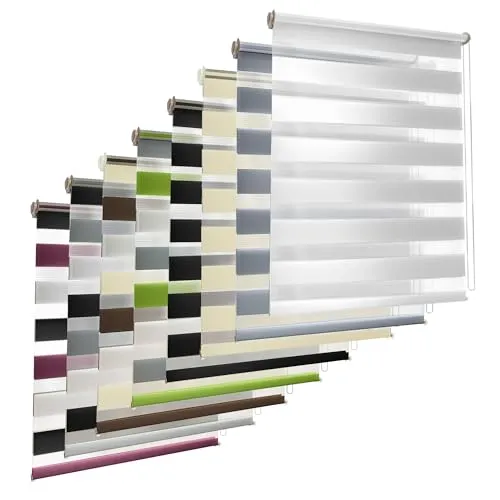TEKONA Doppelrollo Klemmfix ohne Bohren Duo-Rollo Rollo Blickdicht lichtdurchlässig Fensterrollos Seitenzugrollo Sonnenschutz Fenster und Tür - Grün Grau Weiß, 70 x 230 cm (B x L) - Stoffbreite 66cm