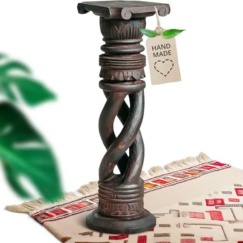 livasia gedrehte Deko Holzsäule 60cm – Antik-Look Podest, Blumensäule, Dekosäule aus Albiziaholz – Balinesische Handwerkskunst, Nachhaltig und Einzigartig (Braun)