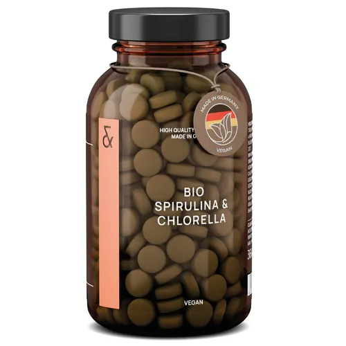 Bio Spirulina & Chlorella Algen Presslinge - 360 Tabletten - Vitamine & Mineralien, vegane Tabletten für allgemeines Wohlbefinden mit hochwertigen Spirulina- und Chlorella-Algen, ideal für eine gesunde Ernährung.