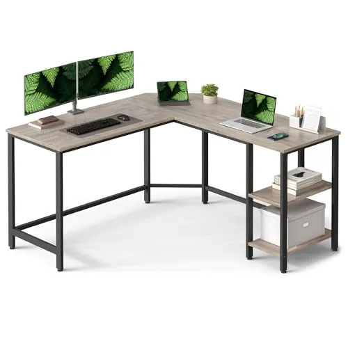 Calicosy Eckschreibtisch Beige, L-förmiger Arbeitsplatz in beige von VASAGLE