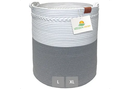 WIESEN.design Wäschekorb KNUT, Wäschekorb geflochten aus Baumwolle, faltbarer Wäschekorb, (Wäschetonne, Wäschetruhe, laundry basket, Wäschesammler, Aufbewahrungskorb groß, Korb geflochten), inkl. schwerem Wäschesack, gratis Versand
