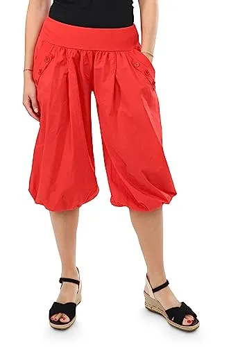 Malito - Damen Caprihose - Kurze Unisize Pumphose aus Baumwolle - leichte Bequeme Stoffhose für warme Tage - dünne Aladinhose für den Sommer 23286P (Größe: 34-40 rot)