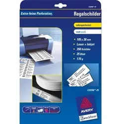 AVERY Zweckform C32258-25 Regalschilder - 350 blanko, beidseitig bedruckbar, matt weiß, mit extra feiner Mikroperforation und FSC-zertifiziertem Papier