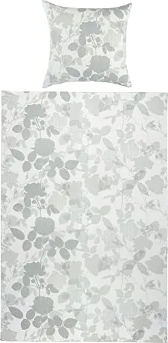 Erwin Müller Bettwäsche Edelflanell hellgrau-weiß 135x200 cm - Bettwäsche aus 100% Baumwolle, wendbarer Kissenbezug im Blumen-Design, ideal für gemütliche Nächte und pflegeleicht bei 60°.