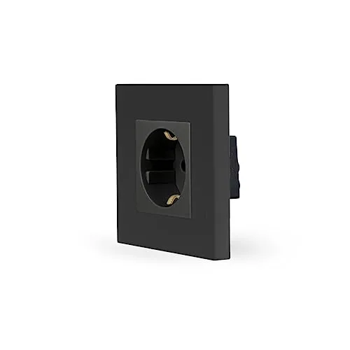 Luxus-Time 1-Fach Schuko Steckdose, Doppelsteckdose, Wandsteckdose mit Kindersicherung, einfach Design Kunststoffrahmen für DE Unterputzdose in schwarz
