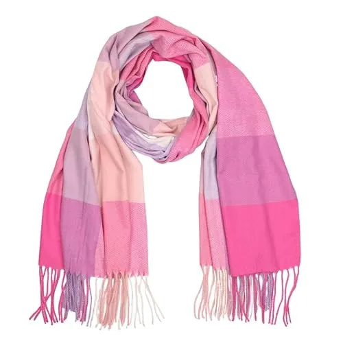 MIRROSI Modeschal weicher und warmer karierter Schal mit Fransen, 70x180cm (Fuchsia Rosa)