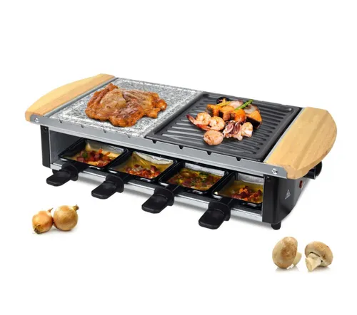 Edelstahl Raclette 8 Personen mit Grillplatte und Heißem Stein Syntrox Germany