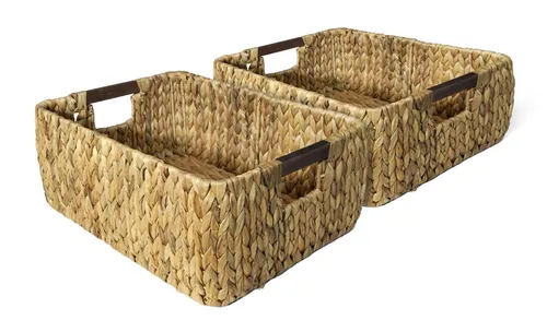 Aufbewahrungskorb FABI S 2er Set (34/23/14) aus Wasserhyazinthe mit Holzgriff