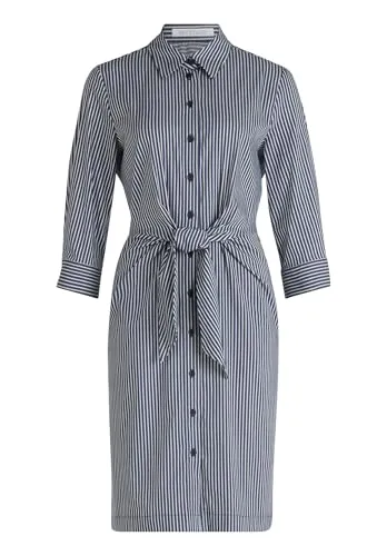 Betty&Co Hemdblusenkleid mit Eingrifftaschen - Modisches Hemdblusenkleid in Dunkelblau/Weiß, taillierte Passform und praktische Nahttaschen für optimalen Tragekomfort.