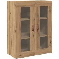 vidaXL Wandschrank mit Glastüren Artisan Eiche 69,5x34x90 cm - Wohnzimmerschrank aus massiver Eiche, bietet eleganten Stauraum für Geschirr und Deko, modern und langlebig.