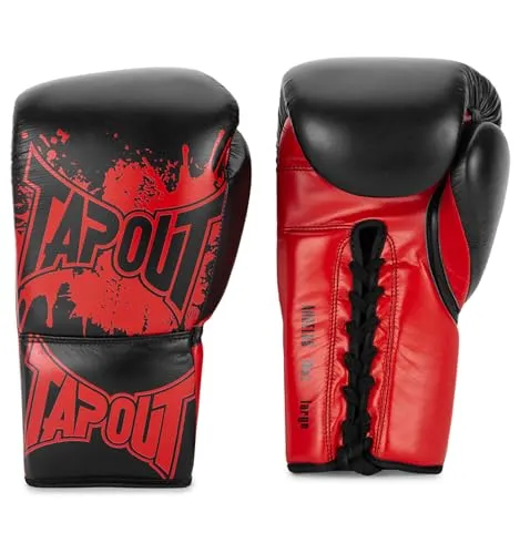 Tapout Boxhandschuhe aus Leder ANGELUS, Black/Red, 08 oz R - Punchinghandschuhe aus strapazierfähigem Rindsleder, ideal für Profikämpfer und Hobbyboxer, in verschiedenen Größen erhältlich.