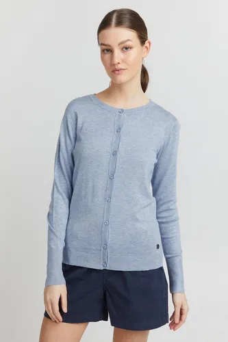 OXMO OXHlin Damen Strickjacke - Eleganter Cardigan in Kentucky Blue Melange - Funktionsjacken aus hochwertigem Feinstrick, ideal für Business und Freizeit. Nachhaltig produziert mit recycelten Materialien und Better Cotton Initiative.