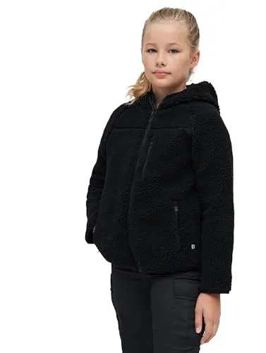 Brandit Kinder Teddyfleece Outdoorjacke Kapuzen Größe 170/176 Schwarz - Winterjacke aus hochflorigem Teddyfleece, bietet hohe Wärmeleistung und atmungsaktives Innenfutter für besten Tragekomfort. Ideal für kalte Tage.