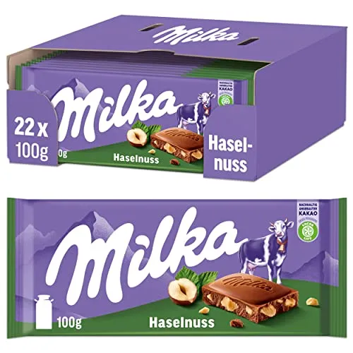 Milka Haselnuss Tafel 22 x 100g – Alpenmilch Tafelschokolade mit feinen Haselnüssen, Noch schokoladiger