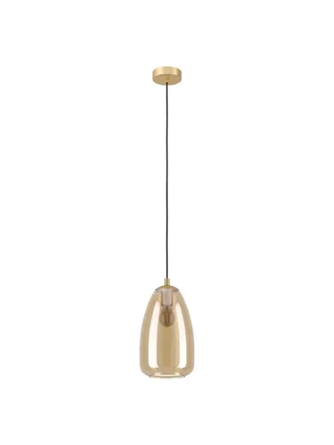 EGLO Hängelampe Alobrase – Stilvolle Pendelleuchte für Esstisch - Moderne Pendelleuchte aus gebürstetem Messing und amberfarbenem Glas, ideal für stimmungsvolle Beleuchtung im Esszimmer oder Wohnzimmer. E27 Fassung, Ø 20 cm, dimmbar.