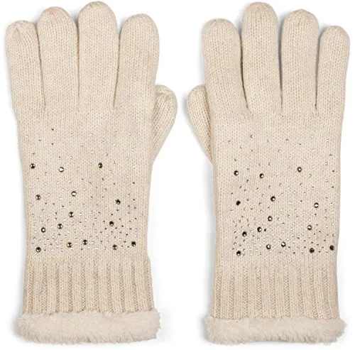 styleBREAKER warme Handschuhe mit Strass und Fleece, Winter Strickhandschuhe, Damen 09010010, Farbe:Beige (One Size)