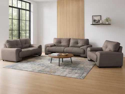 Beautysofa Big-Sofa Polstergarnitur Omega Set 3+2+1 - Moderne Sofagarnitur für Wohnzimmer, bestehend aus Sessel, 2- und 3-Sitzer-Sofa. Mit stilvollem Kunstleder und eleganten Chrombeinen, ideal für komfortables Sitzen und ansprechendes Design.