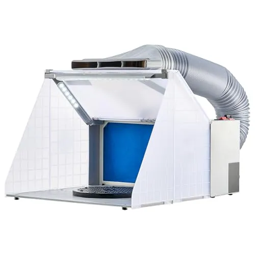 VEVOR Airbrush Spritzkabine, Airbrush-Farbspritzkabinen-Set 4 m³/min, mit LED-Leuchten, Abluftventilator und Abluft-Verlängerungsschlauch, zum Bemalen von Modellen, Kunst, Handwerk, Modellkuchen