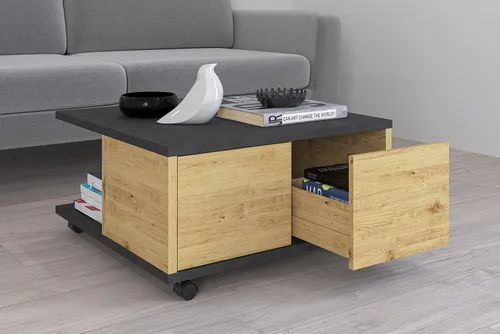 FMD Couchtisch Twin mit Schubladen und Rollen