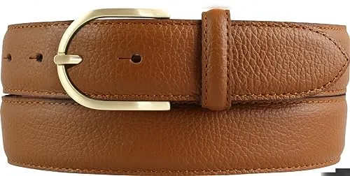BELTINGER Italienischer Damen-Gürtel, 35 mm breit, Damen, Chinogürtel, Hosengürtel, strukturiertes Leder, Schließe Gold | Tabac 80cm