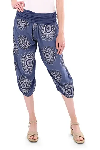 Malito - Damen Haremshose mit Orient Print - Capri Stoffhose elastischer Bund - Aladinhose für Strand & Alltag - Pumphose 7196 (Jeansblau)