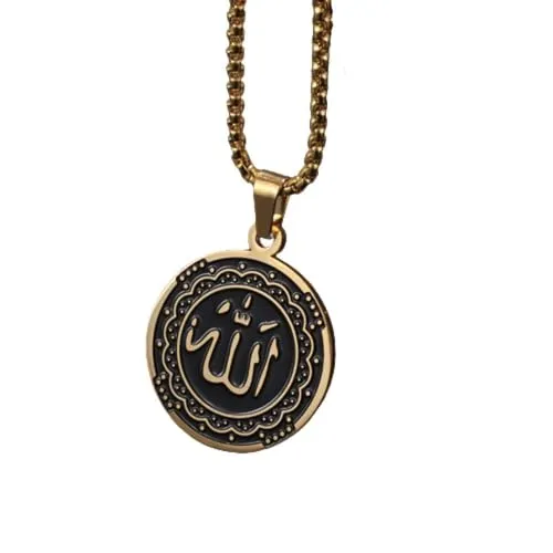 Bungsa Kette goldfarben mit Allah-Anhänger 59cm aus Edelstahl für Damen und Herren