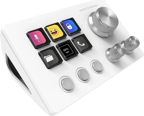 Mars Gaming MSD-Two Control Deck - Computer- & Server-Racks: Ergonomisches Slim Control Deck mit 6 anpassbaren LCD-Tasten und 3 multifunktionalen Rädern für effizientes Gaming und Grafikdesign.