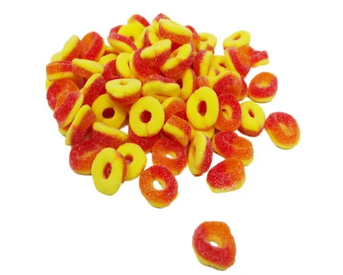 Fruchtgummi Bären & Co. Süßigkeit, Fruchtgummi Pfirsich Ringe orange gelbe süß sauer gezuckert 300g