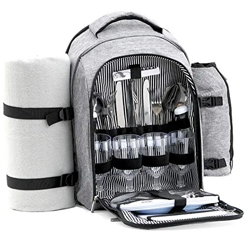 CampFeuer Picknickrucksack 32-teilig für 4 Personen - Picknickrucksack mit großem Kühlfach und Picknickdecke, perfekt für Ausflüge und Outdoor-Aktivitäten.