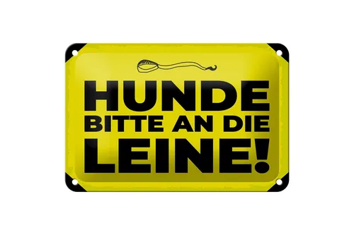 Blechschild Hundeschild Hunde bitte an die Leine 18x12 cm Deko Schild