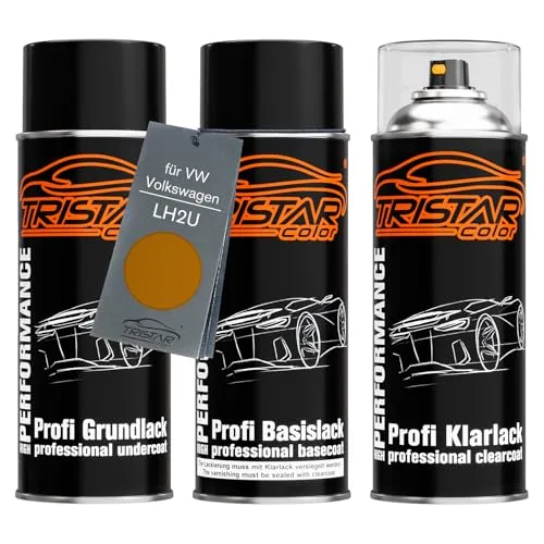 TRISTARcolor Autolack Spraydosen Set für VW/Volkswagen LH2U Honey Orange Metallic Grundlack Basislack Klarlack Sprühdose 400ml
