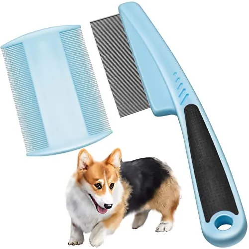 Katze Hund Flohkamm 2 Stück Haustierkamm Edelstahl Läusekamm Profi Staubkamm Floh Flea Comb Lice Combs Tränenfleckentferner Haustier Pflegekamm