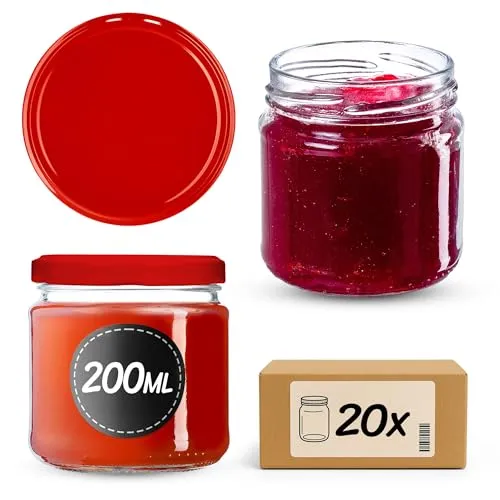 KADAX 20er Set Einmachgläser 200 ml mit Twist-Off Deckel Ø 66 mm – Dickwandige, luftdichte Dessertgläser, spülmaschinenfest, ideal für Marmelade & Eingemachtes