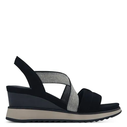 Tamaris Damen Keilsandalen, Frauen Sandalen,Keilsandaletten,Keilabsatz,Wedge-Heel,bequem,flach,Sommerschuhe,Freizeitschuhe,Navy,38 EU