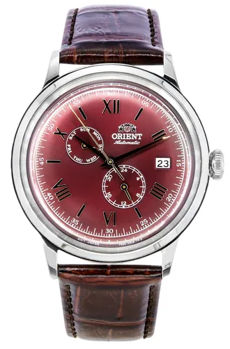 Orient Bambino Automatic Dress RA-AK0705R10B Herrenuhr - Elegante Automatik-Armbanduhr für Herren mit 30 m Wasserdichtigkeit und edlem roten Zifferblatt. Perfekt für besondere Anlässe und den täglichen Stil.